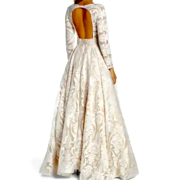Mac Duggar White long sleeve mesh beaded dress. - Picture 2 of 5
